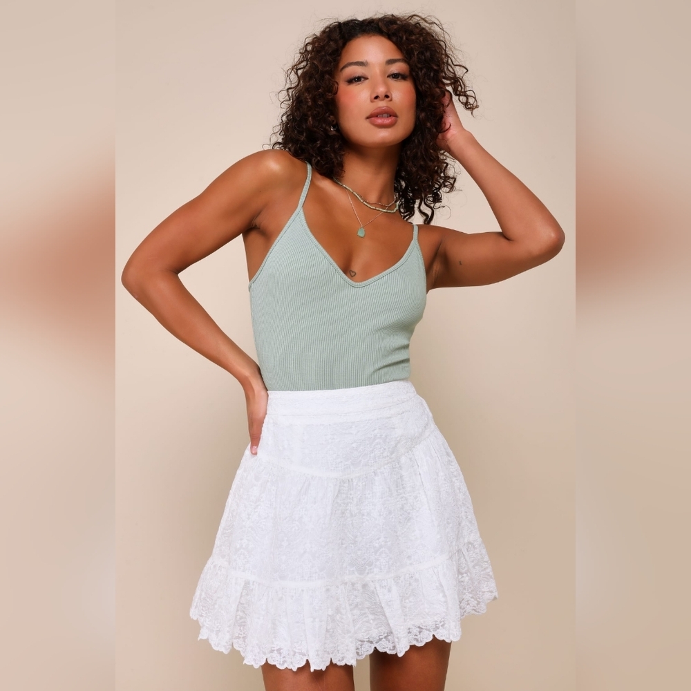 Lulu's Precious Appearance Ivory Embroidered Tiered Mini Skirt Size M